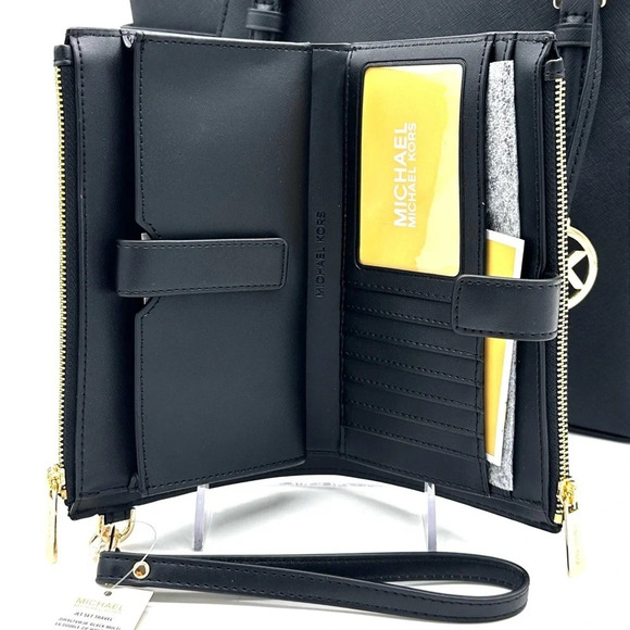 Michael Kors Large Charlotte Tote Bag & Large Double Zip Wallet Black (NWT) - Picture 12 of 13